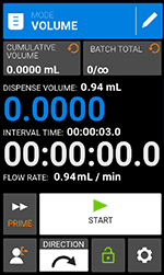 Masterflex LS MasterSense meny for volumstyrt dosering