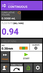 Masterflex LS MasterSense meny for kontinuerlig drift