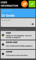 Masterflex LS MasterSense meny for bruker- og tilgangskontroll